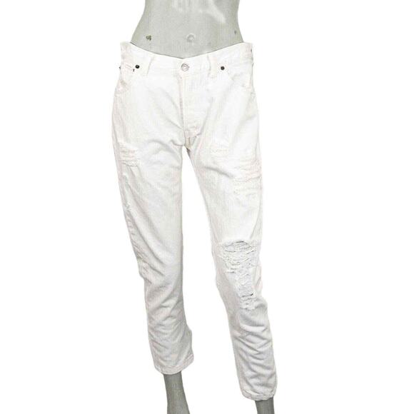 RE/DONE x LEVI'S Straight Skinny Denim Jeans white Distressed Rip Size 29 - Picture 4 of 16